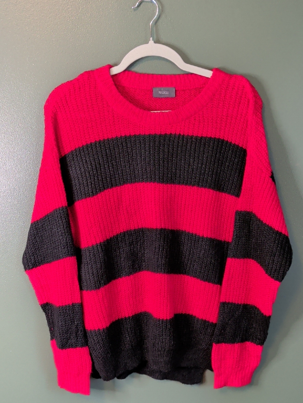 YESSICA Striped Tunic Sweater / Red + Black